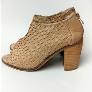Bata Tan Italian leather Peep Toe Woven Booties